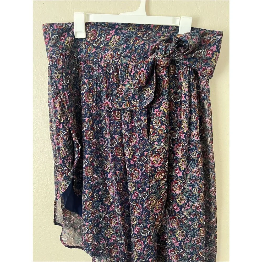 ba&sh Navy Floral Asymmetrical Tie-Waist Skirt